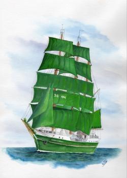 Postkarte DIN-A6 Aquarell Maritim Kunst Druck Kunstdruck Alexander von Humboldt Alex Schiff Segelschiff Schulschiff